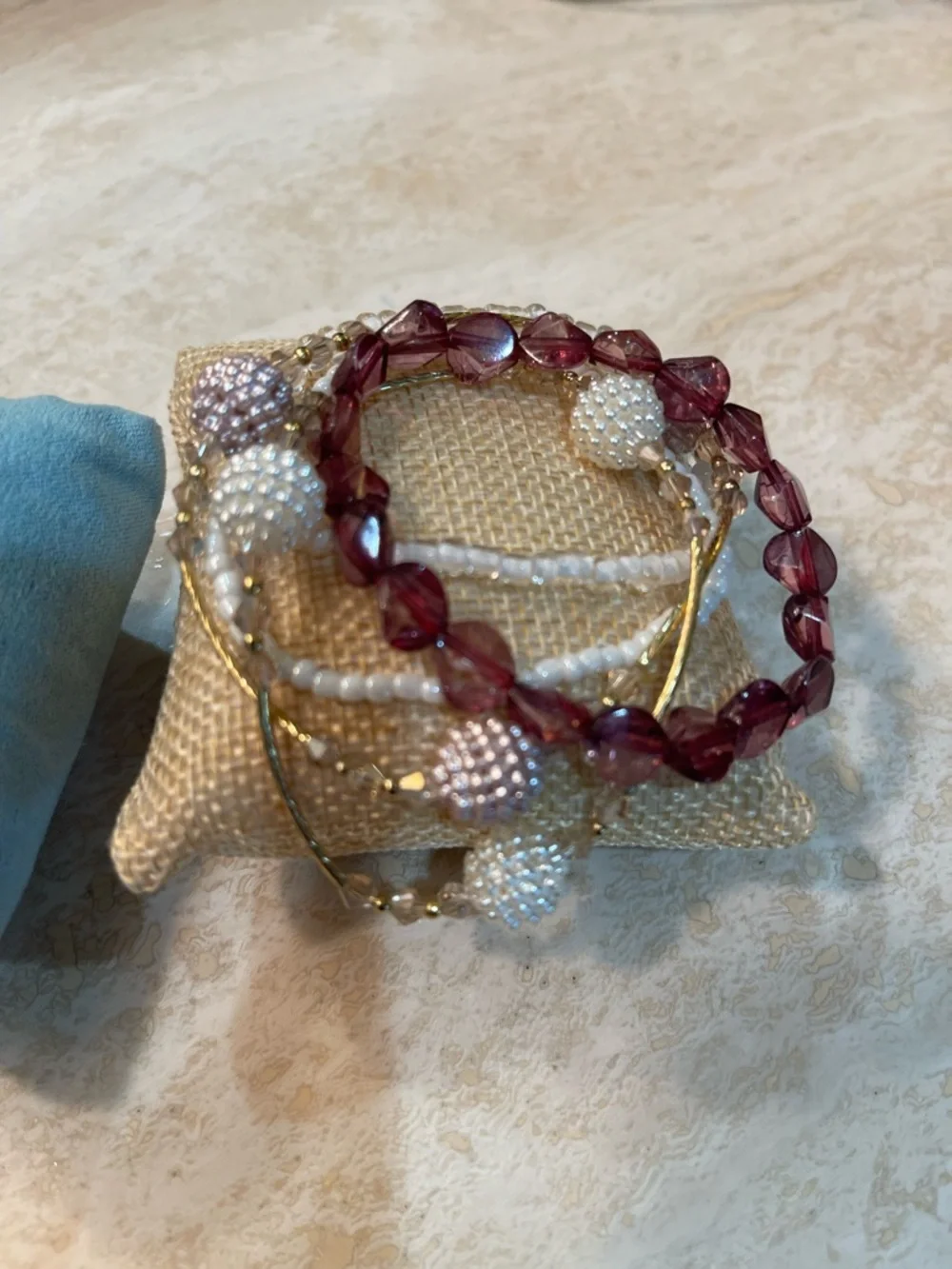 Stack of 6 Beaded Stretchy Bracelets.